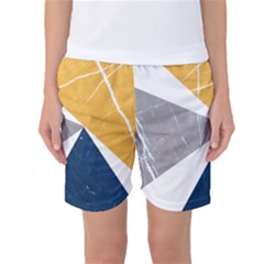 Abstrait Triangles Jaune/bleu/gris Women s Basketball Shorts by kcreatif