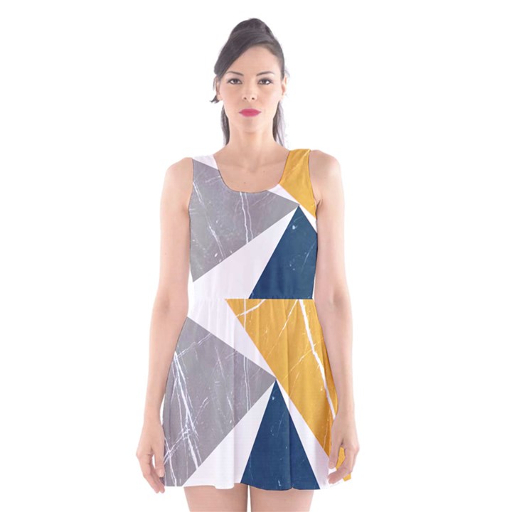 Abstrait triangles Jaune/Bleu/Gris Scoop Neck Skater Dress