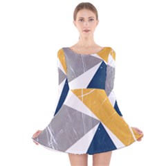 Abstrait Triangles Jaune/bleu/gris Long Sleeve Velvet Skater Dress by kcreatif