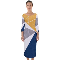 Abstrait Triangles Jaune/bleu/gris Quarter Sleeve Midi Bodycon Dress by kcreatif