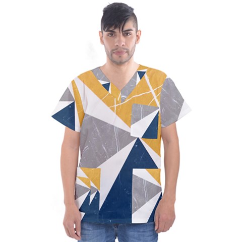 Abstrait Triangles Jaune/bleu/gris Men s V-neck Scrub Top by kcreatif