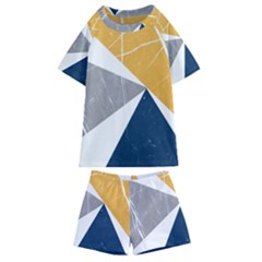 Abstrait Triangles Jaune/bleu/gris Kids  Swim Tee And Shorts Set by kcreatif