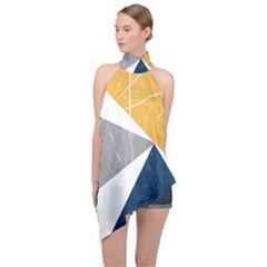 Abstrait Triangles Jaune/bleu/gris Halter Asymmetric Satin Top by kcreatif