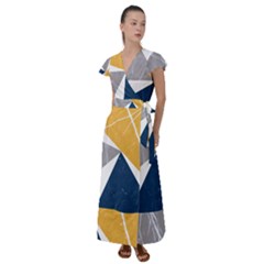 Abstrait Triangles Jaune/bleu/gris Flutter Sleeve Maxi Dress by kcreatif