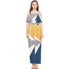 Abstrait Triangles Jaune/bleu/gris Draped Sleeveless Chiffon Jumpsuit