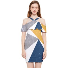 Abstrait Triangles Jaune/bleu/gris Shoulder Frill Bodycon Summer Dress