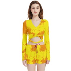 Textureorangejaune Velvet Wrap Crop Top And Shorts Set by kcreatif