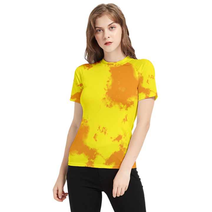 Textureorangejaune Women s Short Sleeve Rash Guard