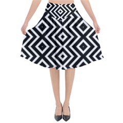 Patternformesgeometriquesnoir5 Flared Midi Skirt by kcreatif