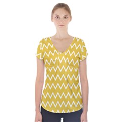 Chevroncolorsblancjaune76 Short Sleeve Front Detail Top by kcreatif