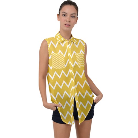 Chevroncolorsblancjaune76 Sleeveless Chiffon Button Shirt by kcreatif