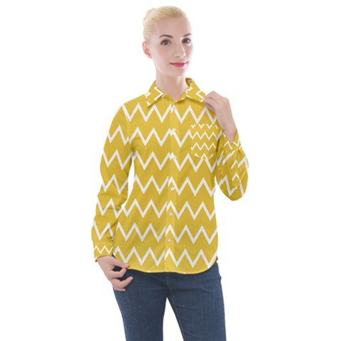 Chevroncolorsblancjaune76 Women s Long Sleeve Pocket Shirt by kcreatif