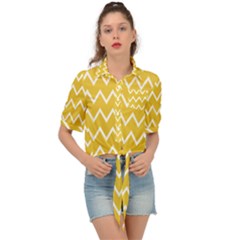 Chevroncolorsblancjaune76 Tie Front Shirt  by kcreatif