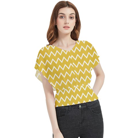 Chevroncolorsblancjaune76 Butterfly Chiffon Blouse by kcreatif