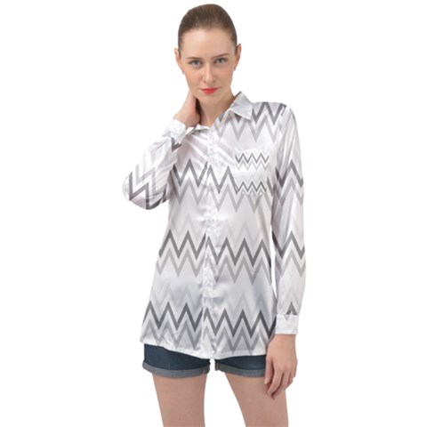 Chevrons Gris/blanc Long Sleeve Satin Shirt by kcreatif