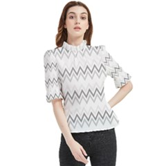 Chevrons Gris/blanc Frill Neck Blouse