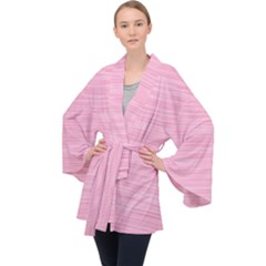 Pink Knitted Pattern Long Sleeve Velvet Kimono  by goljakoff