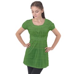 Green Knitted Pattern Puff Sleeve Tunic Top by goljakoff