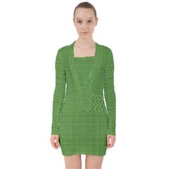 Green Knitted Pattern V-neck Bodycon Long Sleeve Dress by goljakoff