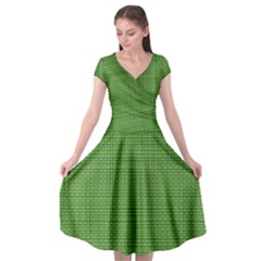 Green Knitted Pattern Cap Sleeve Wrap Front Dress by goljakoff