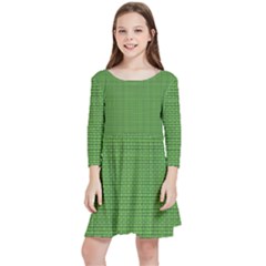 Green Knitted Pattern Kids  Quarter Sleeve Skater Dress by goljakoff