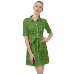 Green Knitted Pattern Belted Shirt Dress by goljakoff