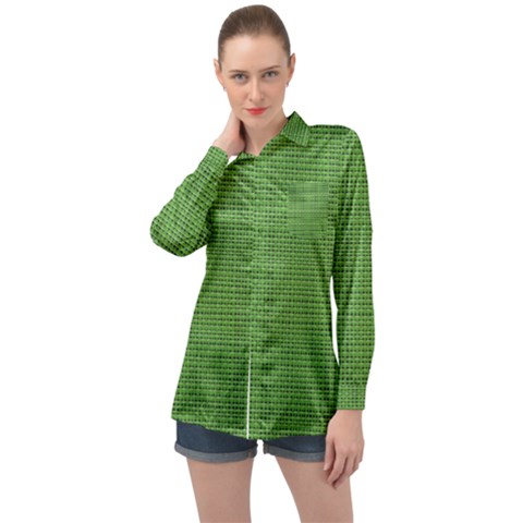 Green Knitted Pattern Long Sleeve Satin Shirt by goljakoff