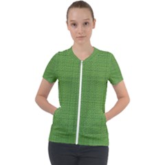 Green Knitted Pattern Short Sleeve Zip Up Jacket by goljakoff