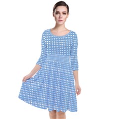 Blue knitted pattern Quarter Sleeve Waist Band Dress