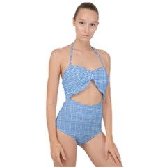 Blue Knitted Pattern Scallop Top Cut Out Swimsuit by goljakoff