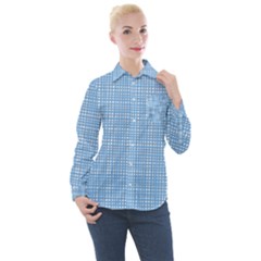 Blue knitted pattern Women s Long Sleeve Pocket Shirt