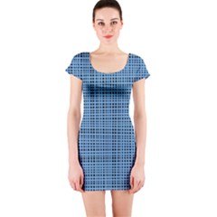 Blue Knitted Pattern Short Sleeve Bodycon Dress by goljakoff