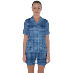 Blue Knitted Pattern Satin Short Sleeve Pajamas Set by goljakoff