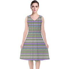 Line Knitted Pattern V-neck Midi Sleeveless Dress  by goljakoff