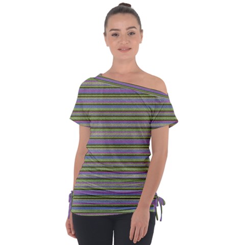 Line Knitted Pattern Off Shoulder Tie-up Tee by goljakoff