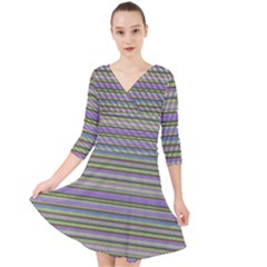 Line Knitted Pattern Quarter Sleeve Front Wrap Dress by goljakoff