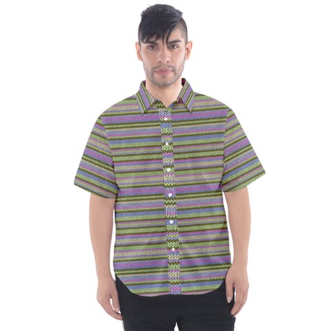 Line Knitted Pattern Men s Short Sleeve Shirt by goljakoff