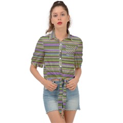 Line Knitted Pattern Tie Front Shirt  by goljakoff