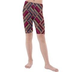 Zig Zag Knitted Pattern Kids  Mid Length Swim Shorts by goljakoff