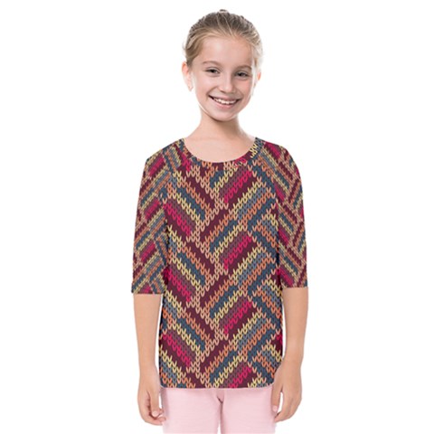 Zig Zag Knitted Pattern Kids  Quarter Sleeve Raglan Tee by goljakoff