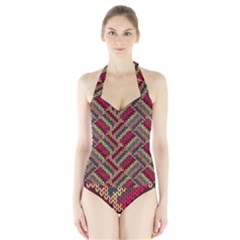 Zig Zag Knitted Pattern Halter Swimsuit by goljakoff