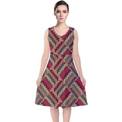 Zig Zag Knitted Pattern V-neck Midi Sleeveless Dress  by goljakoff