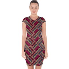 Zig Zag Knitted Pattern Capsleeve Drawstring Dress  by goljakoff