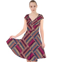 Zig Zag Knitted Pattern Cap Sleeve Front Wrap Midi Dress by goljakoff