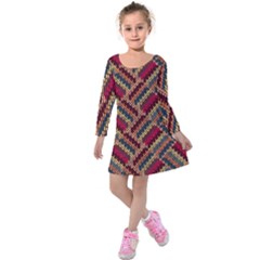 Zig Zag Knitted Pattern Kids  Long Sleeve Velvet Dress by goljakoff