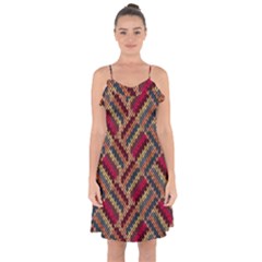 Zig Zag Knitted Pattern Ruffle Detail Chiffon Dress by goljakoff