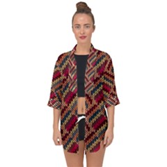 Zig Zag Knitted Pattern Open Front Chiffon Kimono