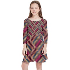 Zig Zag Knitted Pattern Kids  Quarter Sleeve Skater Dress by goljakoff