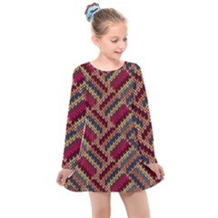 Zig Zag Knitted Pattern Kids  Long Sleeve Dress by goljakoff