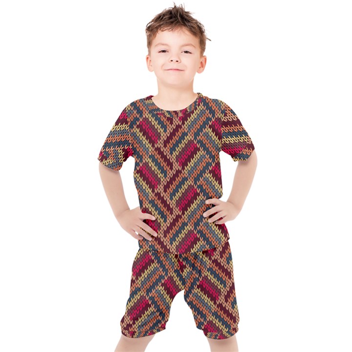 Zig zag knitted pattern Kids  Tee and Shorts Set